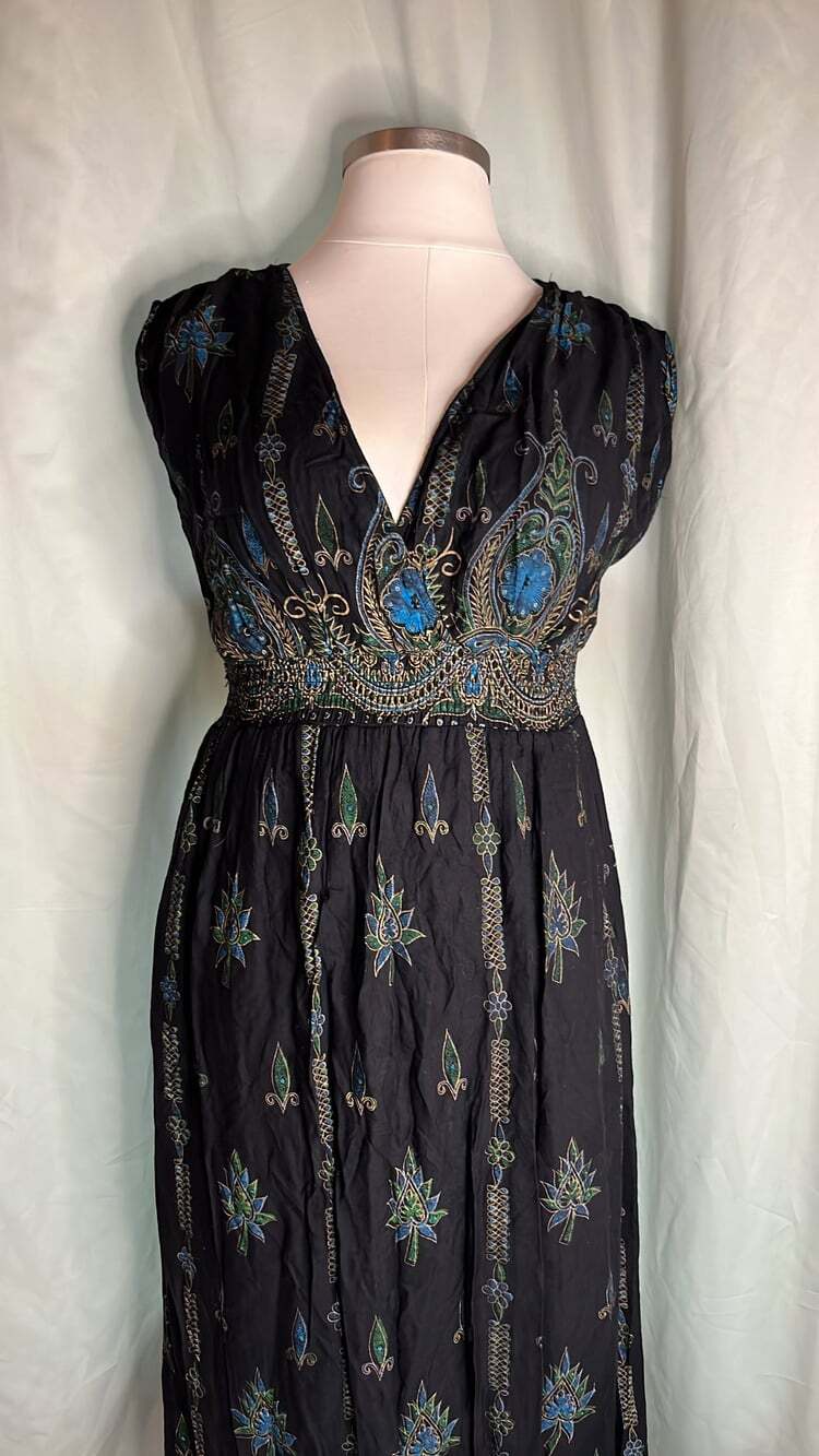 Lapogee Boho Maxi Dress with Empire Waist 100% Rayon Size Large